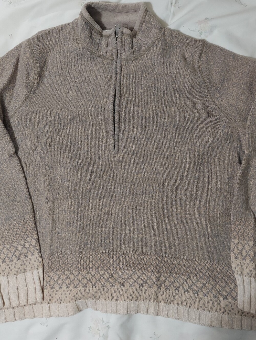 Unisex Woolrich 1/2 Zip Blue And Tan Sweater